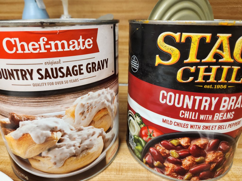 Sausage Gravy and Country Chili cans